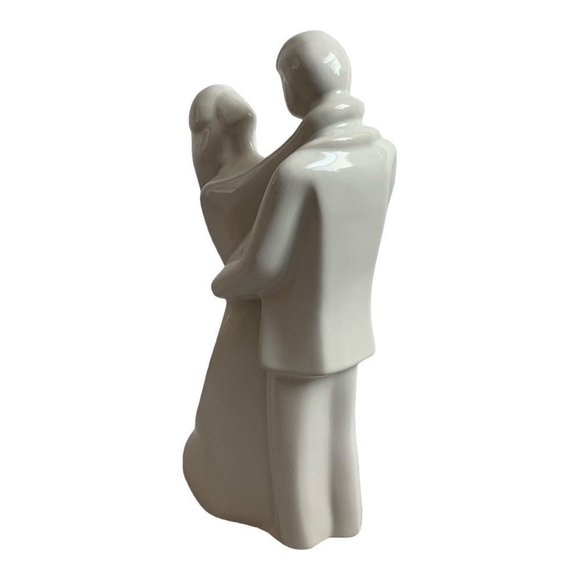 VNTG NEWLYWEDS Figurine White Glazed Ceramic WEDDING Couple Statue WEDDING Gift - Picture 7 of 9